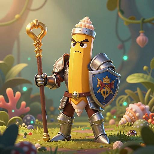 Grumpy Pencil Knight in Lush Jungle