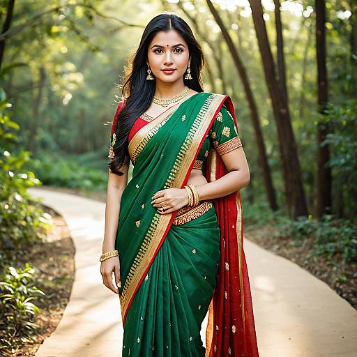Indian Woman in Designer Saree Outdoors