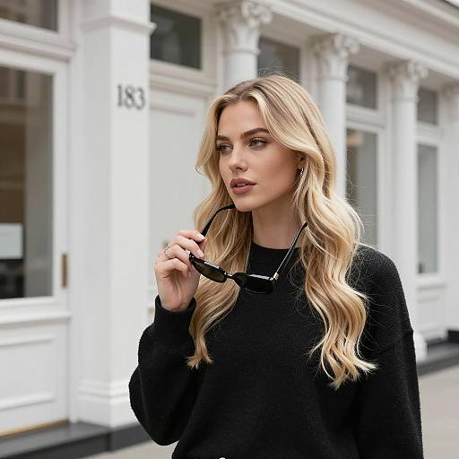 Chic Woman at Elegant White Building