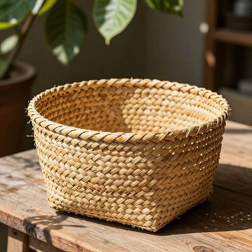 Handcrafted Woven Basket on Rustic Table