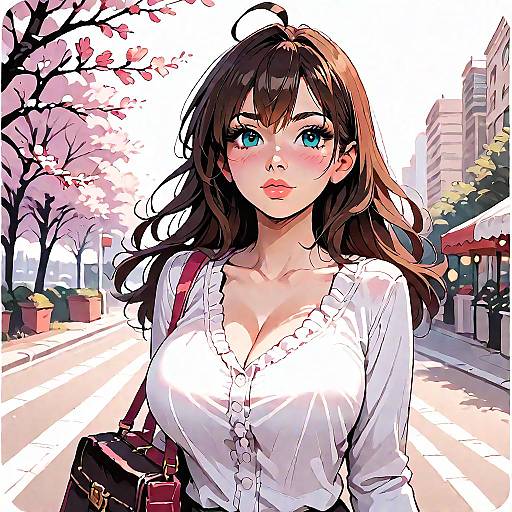 Anime Girl in a Vibrant Urban Scene