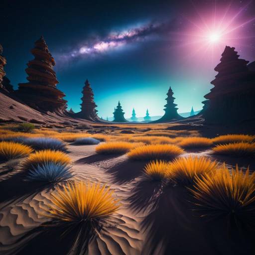 Alien Landscape with Bioluminescent Flora