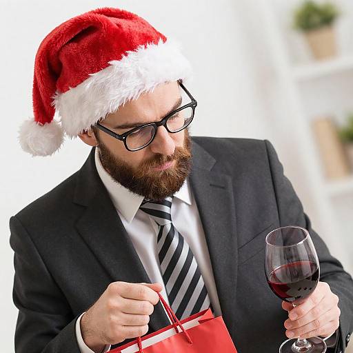 Cheerful Bearded Man in Santa Hat