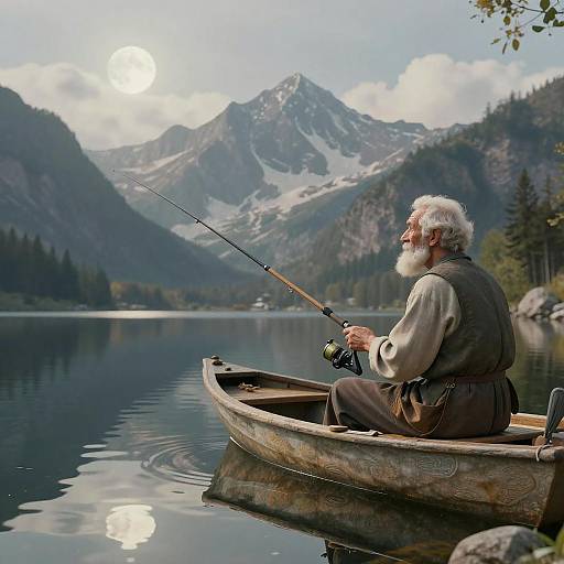 Elegant 3D Old Man Fishing by Lake