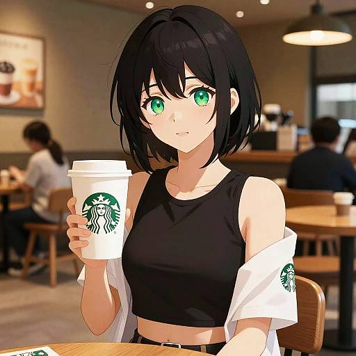 Cozy Cafe Girl with Starbucks Cup