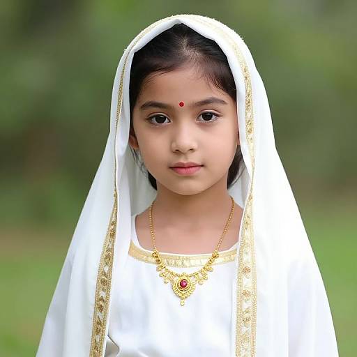 Young Girl in White and Gold Outfit