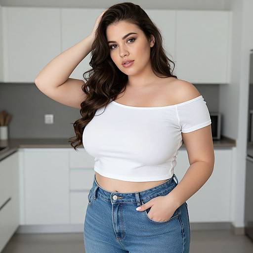 Confident Curvy Woman in Modern Kitchen