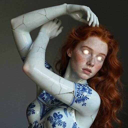 Porcelain Girl with Glowing Eyes
