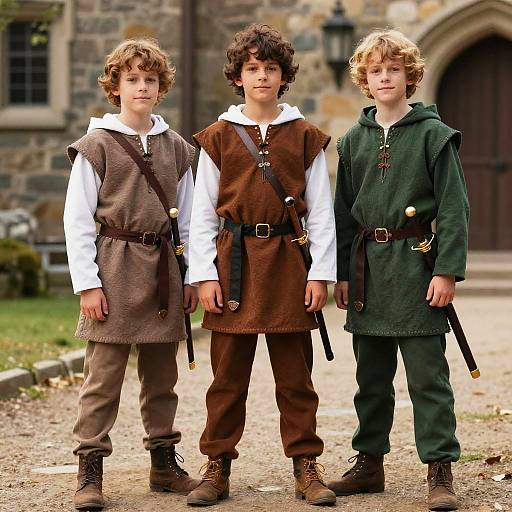 Three Boys in Medieval Costumes