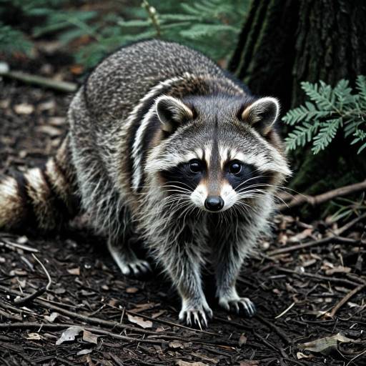 Curious Raccoon on Forest Floor