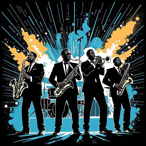 Jazz Band Playing Instruments with Powder Explosion