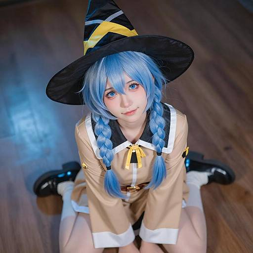 Cosplay Witch with Light Blue Braids