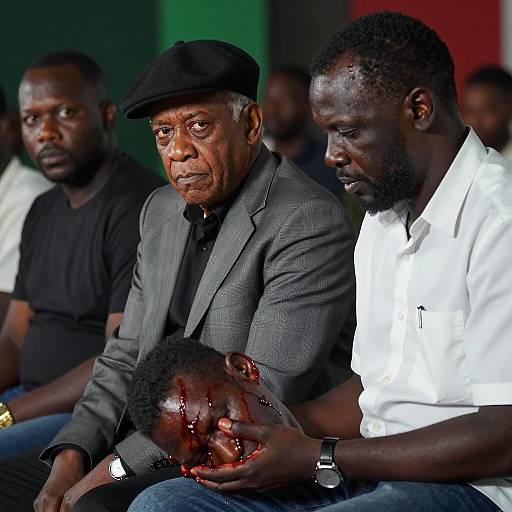 Intense Moment: Three Men in Shadows