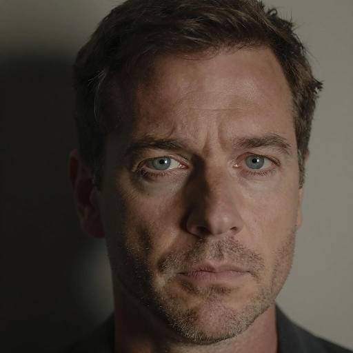 Serious Middle-Aged Man with Blue Eyes