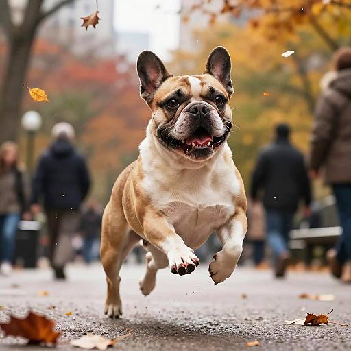 Joyful French Bulldog in Autumn Park