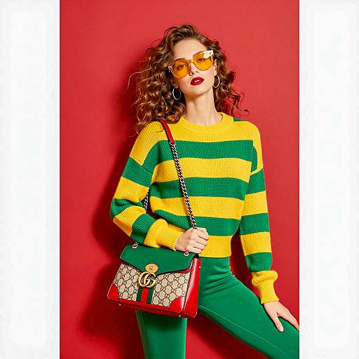 Fashionable Woman in Striped Sweater and Sunglasses