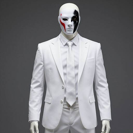 Mannequin in White Suit with Painted Mask