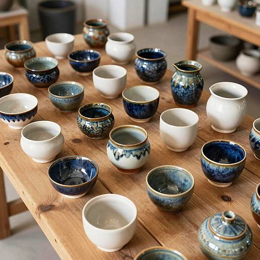 Handcrafted Pottery Display on Wood