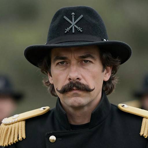 Man in Historical Military Uniform with Mustache