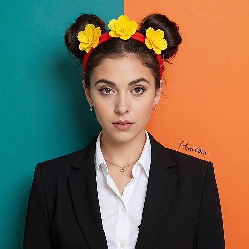 Stylish Woman Portrait with Twin Buns