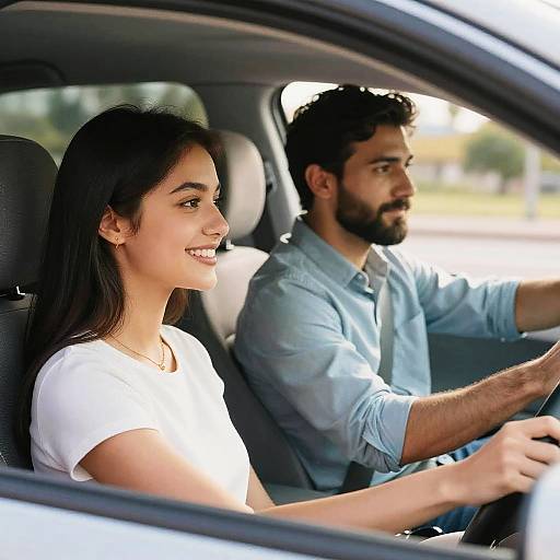 Smiling Woman and Man in Car