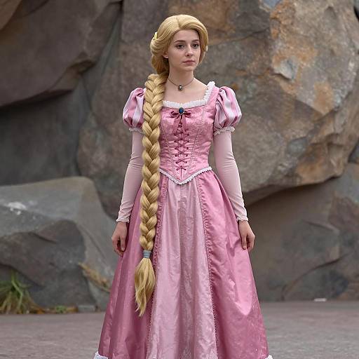 Woman in Rapunzel Costume with Long Blonde Braid