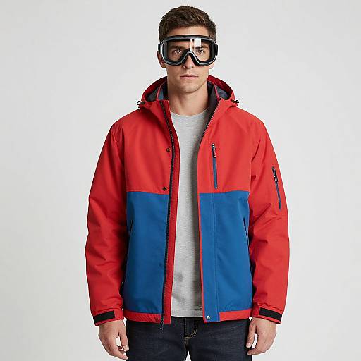 Man in Red and Blue Ski Jacket with Goggles