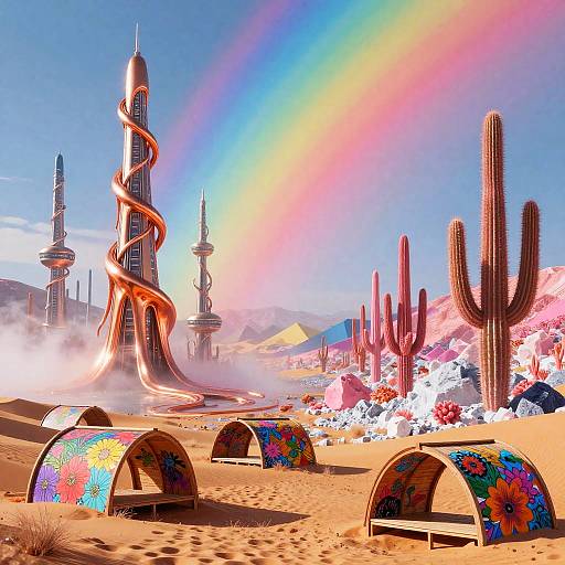 Surreal Dreamscape with Vibrant Elements