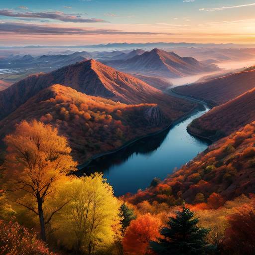 Autumn Landscape with Rivers and Ships