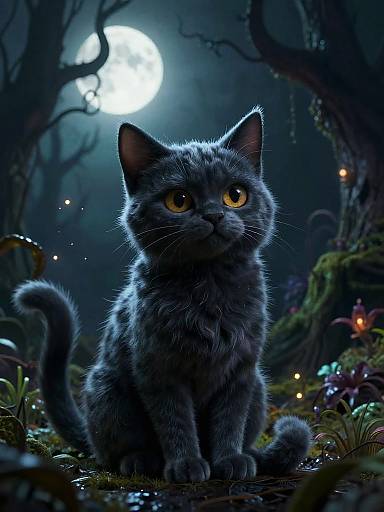 Spooky Stylized Cat in Haunted Forest