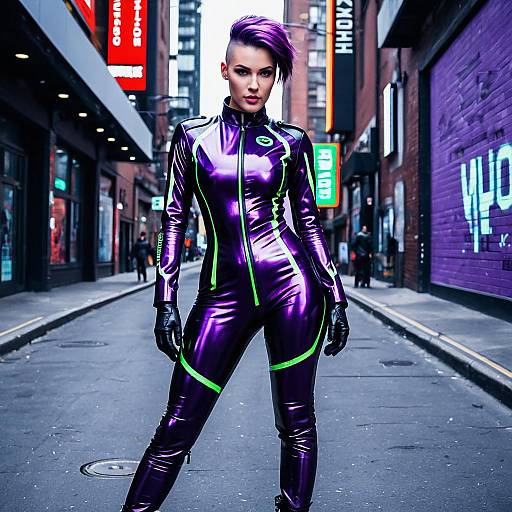 Futuristic Tech-Savvy Street Medic in Neon Latex Suit