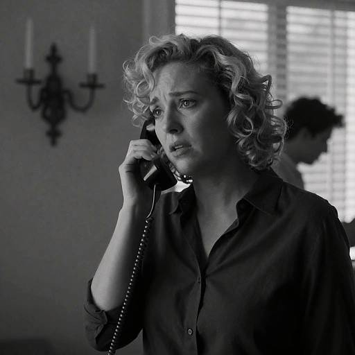 Concerned Woman with Vintage Phone