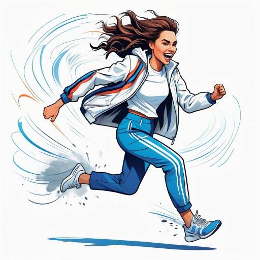 Energetic Cartoon Woman in Motion