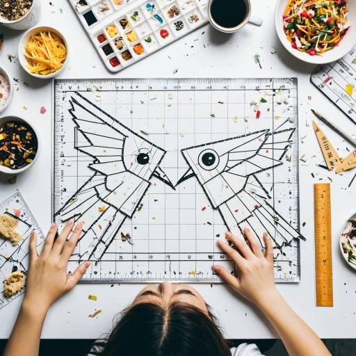 Bird's Eye View of Creative Art Workspace with Bird Drawings
