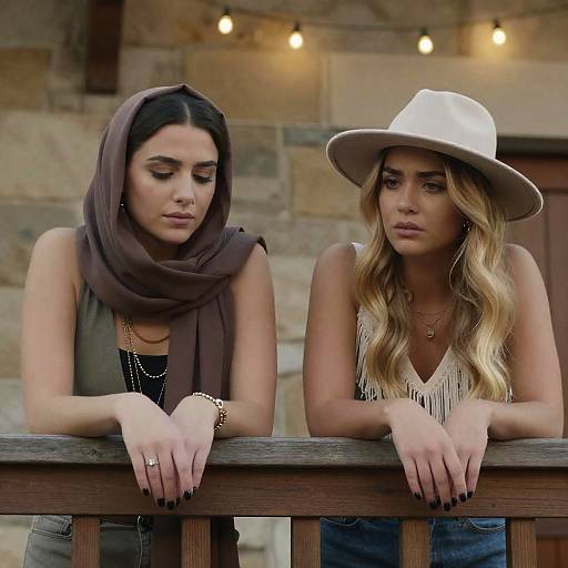 Two Women by a Rustic Railing