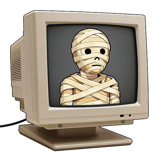 Sticker of Mummy on Old CRT Monitor