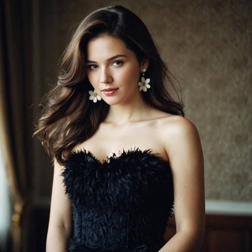 Elegant Girl in Black Fluffy Dress