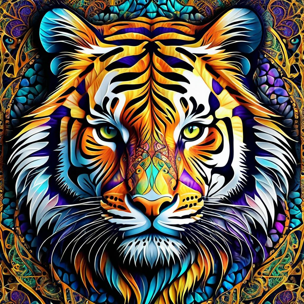 Hyper-Realistic Tiger with Fractal Patterns