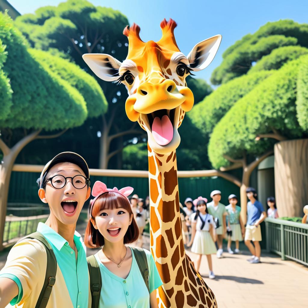 Goofy Giraffe Assisting Zoo Selfies