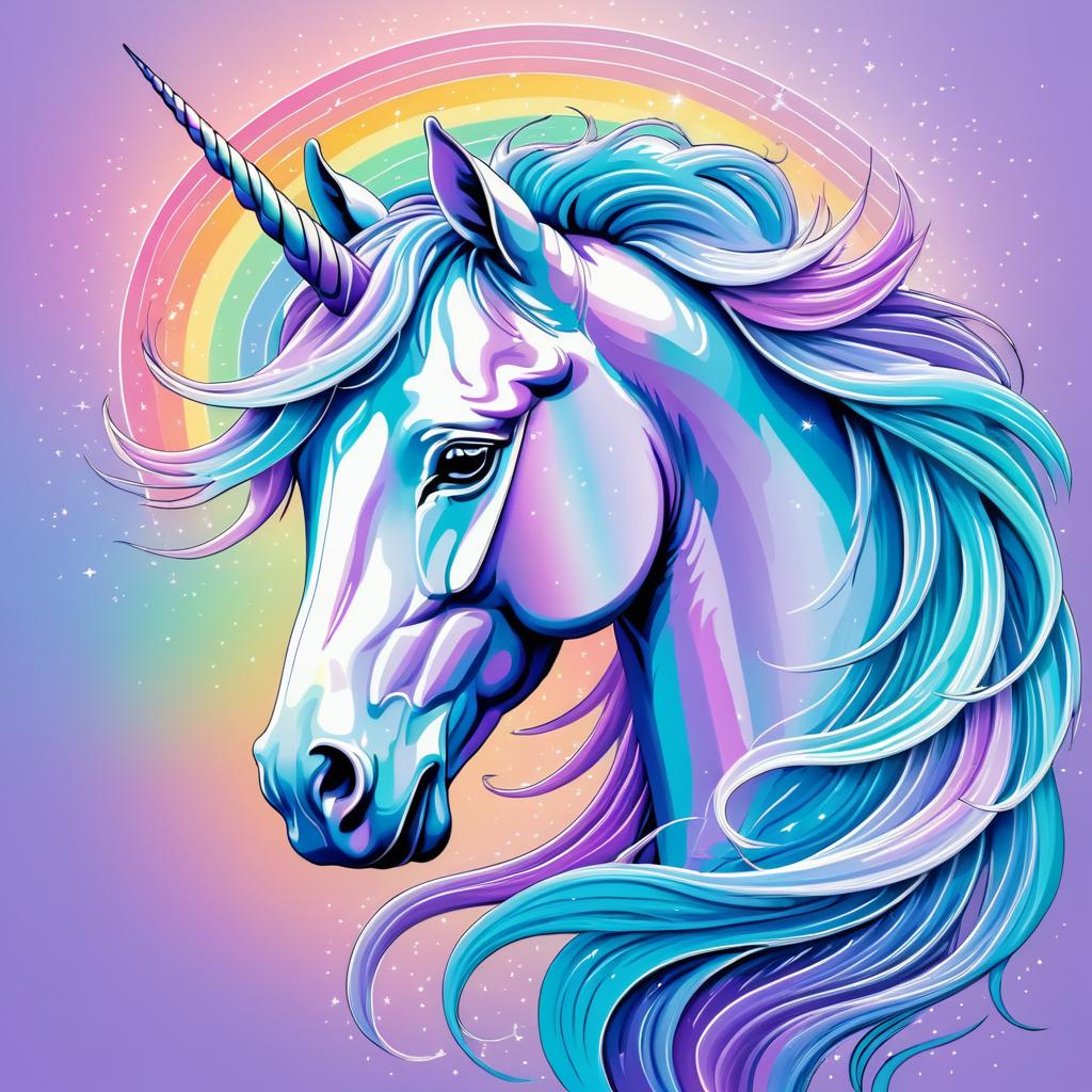 Whimsical Unicorn with Rainbow Mane Art