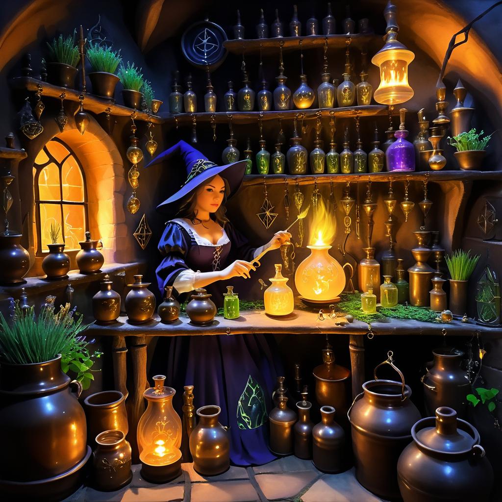 Witch's Cottage: A Magical Potion Scene