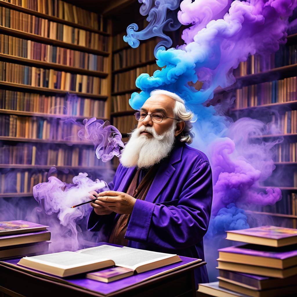 Whimsical Philosopher with Colorful Smoke