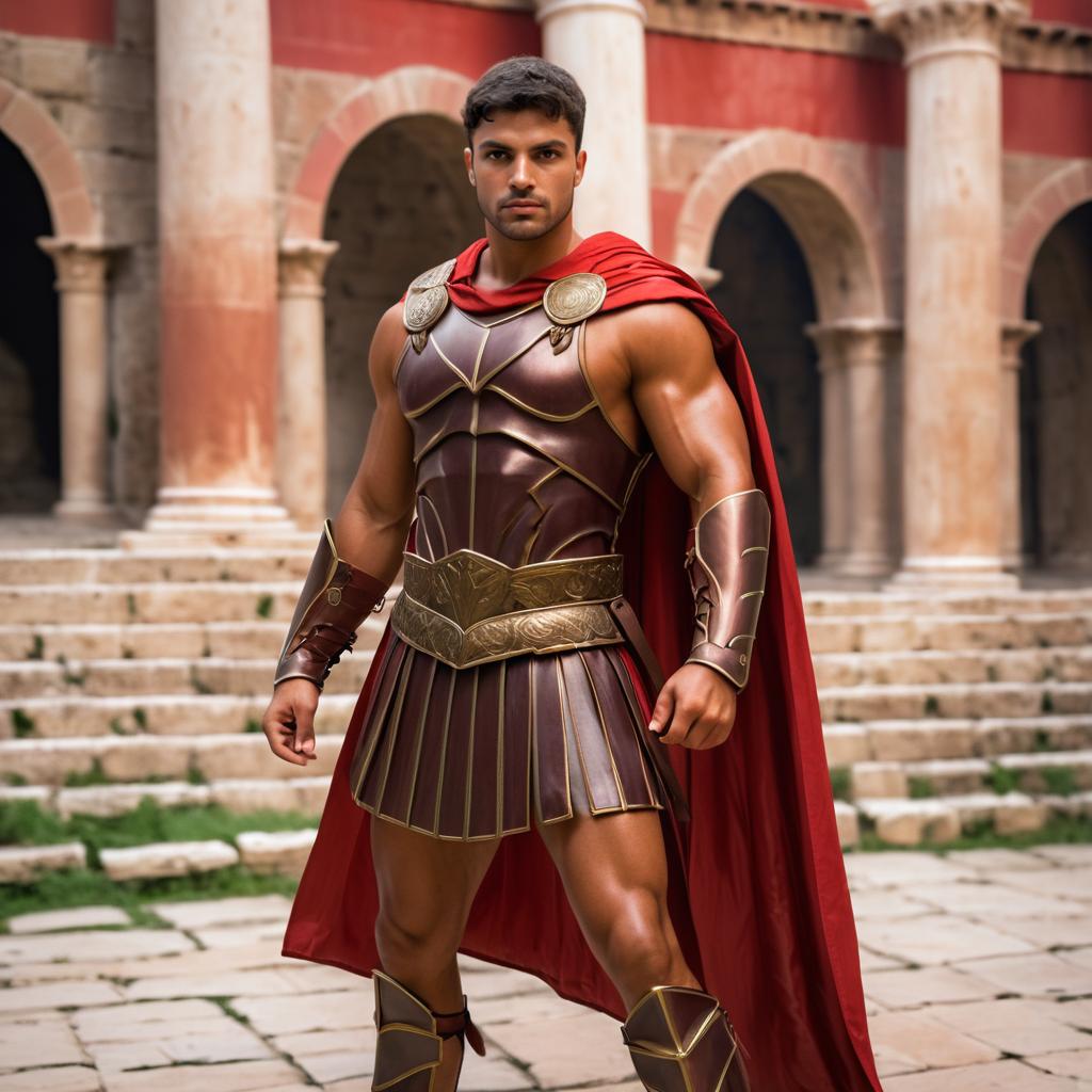 Muscular Spartan Warrior in Ancient Setting