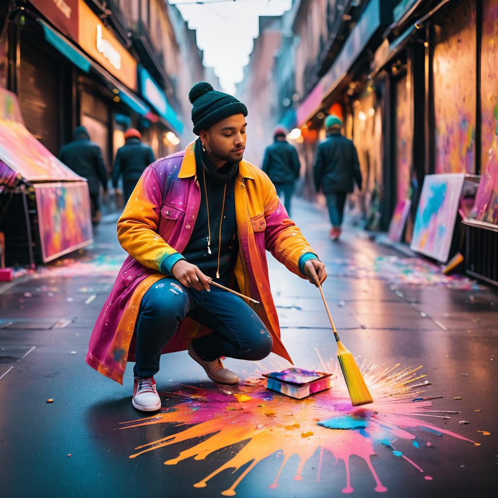 Vibrant Street Artist in City Life