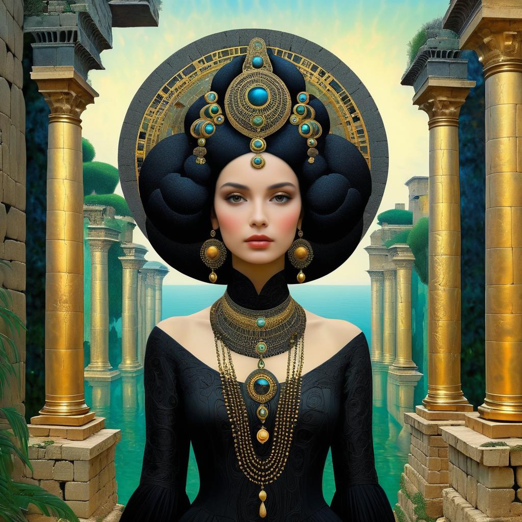 Elegant Woman in Ancient Ruins Art