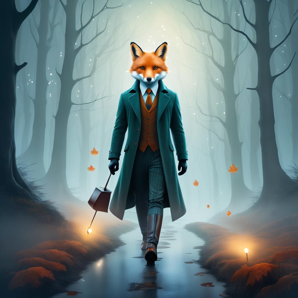 Cunning Fox Detective in Misty Forest