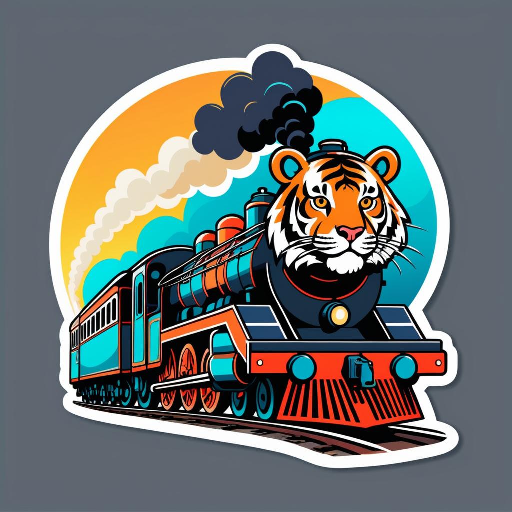 Colorful Tiger with Steam Train Sticker