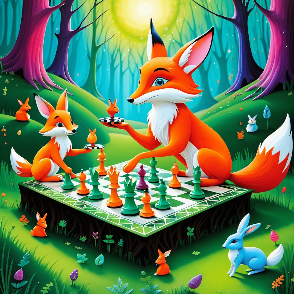 Whimsical Fox and Rabbit Chess Match