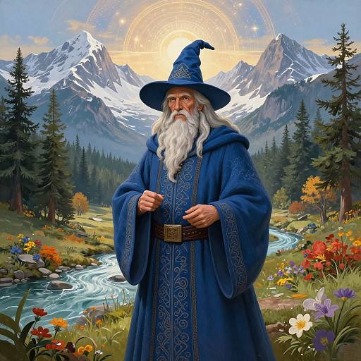 Wise Wizard in Serene Mountain Valley