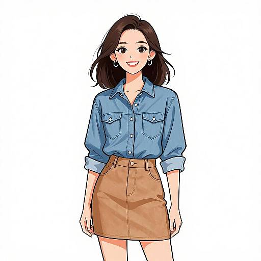 Smiling Woman in Casual Denim and Suede